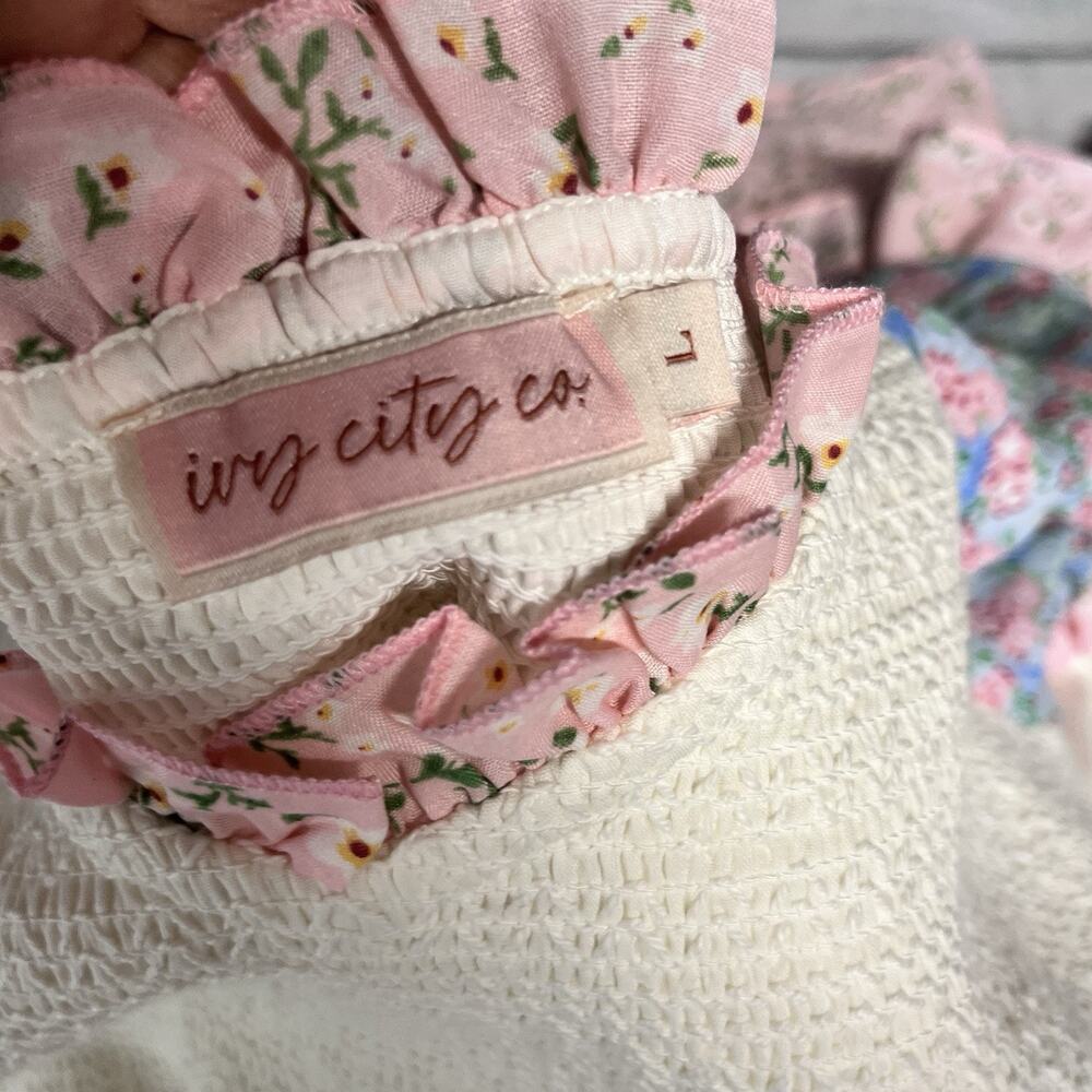 Ivy City Co Emily Dress sz Large Smocked Blue Pink Patchwork Floral Cottage Core - Picture 10 of 10